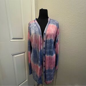 Stylish Pink and Blue Tie-Dye Cardigan